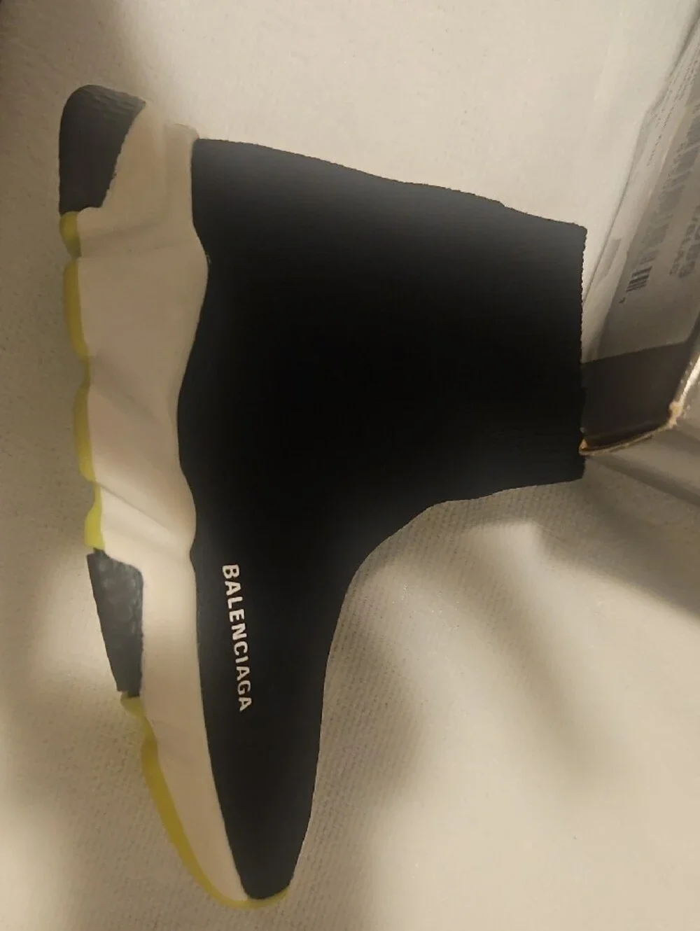 Balenciaga Black Sock Trainer with White Sole and Neon Green Trim